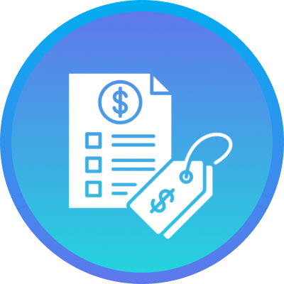 An icon showing a document with a dollar sign and a price tag, symbolizing financial or pricing information.
