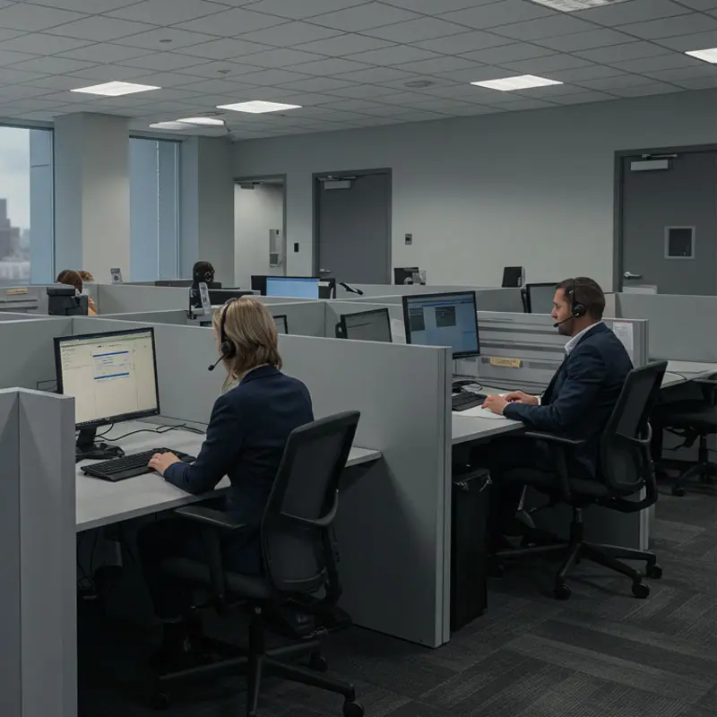67c0a4f6c065a582edac9e35_PRI-Secondary Office workers seated in cubicles working on desktop computers in a modern office.